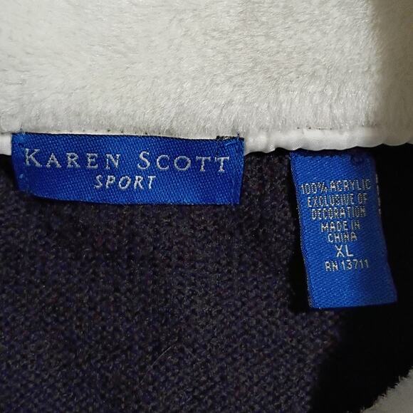 Christmas Sweater XL Black BEADED Holiday Scene Faux Fur Neck Mini-Ribbed Knit - Picture 6 of 10